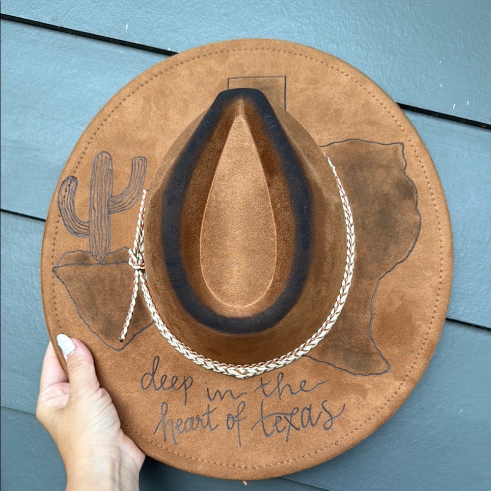 Brown Western Hat with Cactus Design